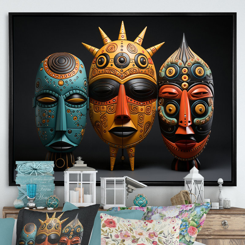 Dakota Fields African Colorful Masks - African Art Canvas Wall Art